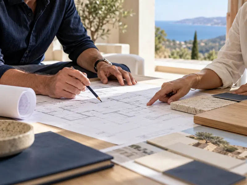 Étude des plans d'un projet sur une table
