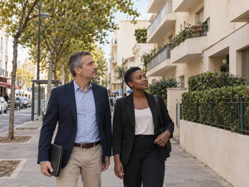 Étude d'un quartier à pied avant une acquisition