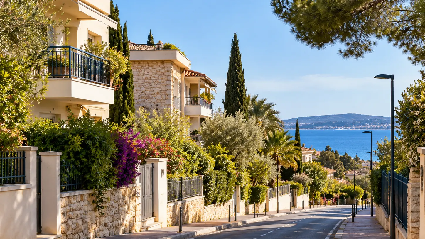 Rue d'un quartier résidentiel de la Côte d'Azur