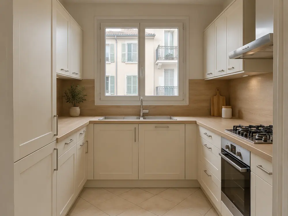 Simulation après travaux : cuisine moderne aux façades claires