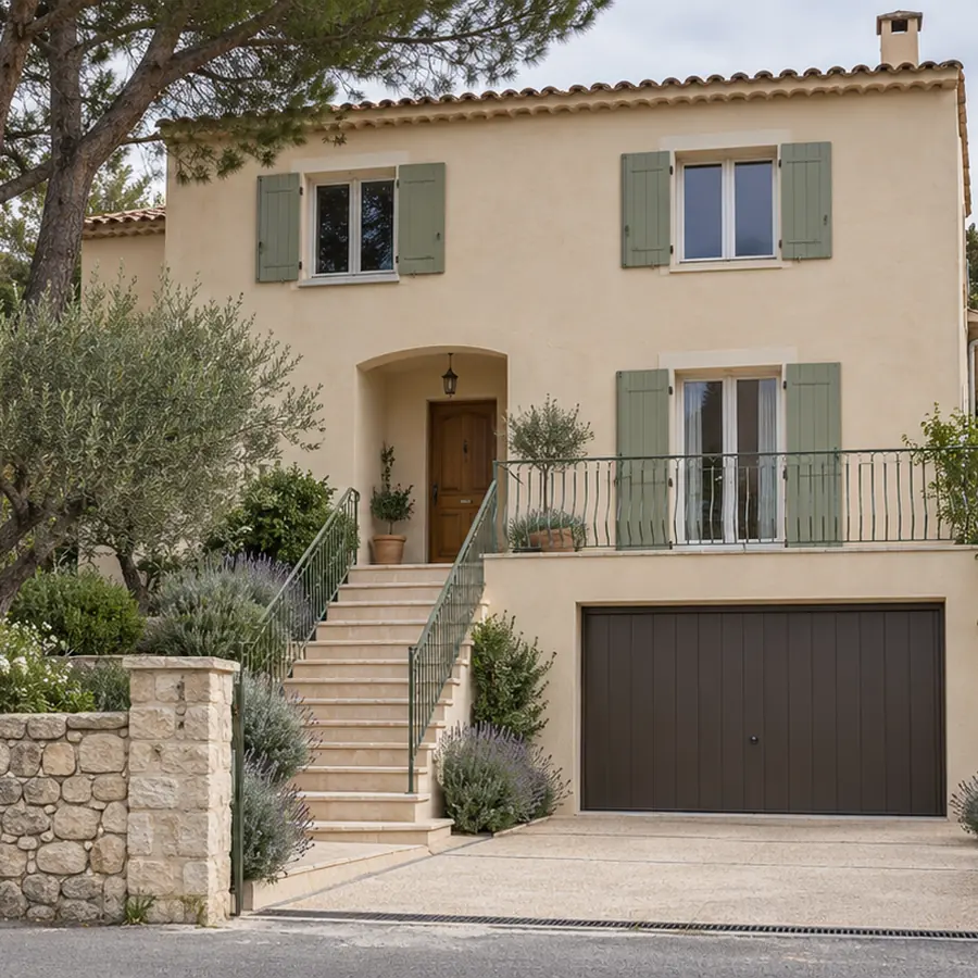 Simulation après travaux : maison provençale à la façade rafraîchie, volets et garage repeints